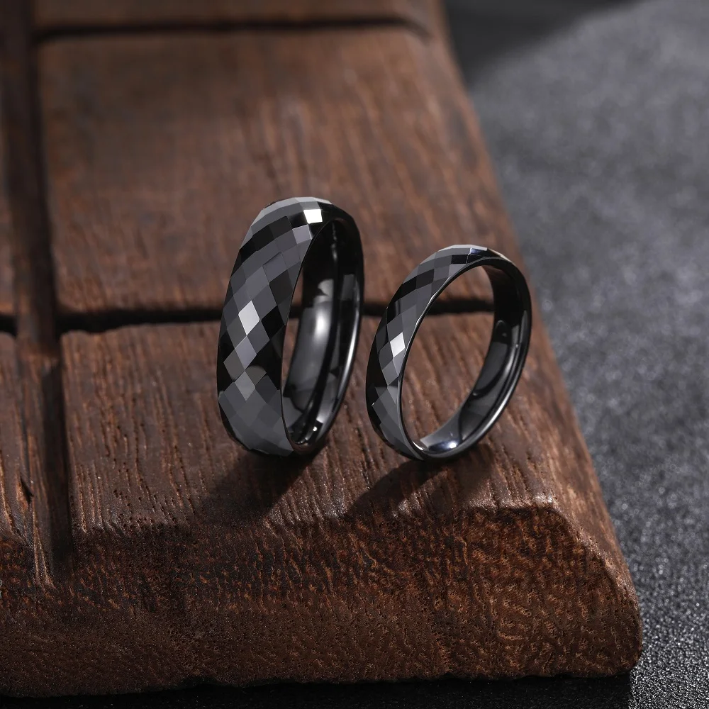 Kolmnsta 4/6 mm schwarzer Keramikring für Damen und Herren, rosa/weißer Diamantschliff, kratzfest, Unisex-Ringe, allergiefrei, verblasst nicht – Detail 3