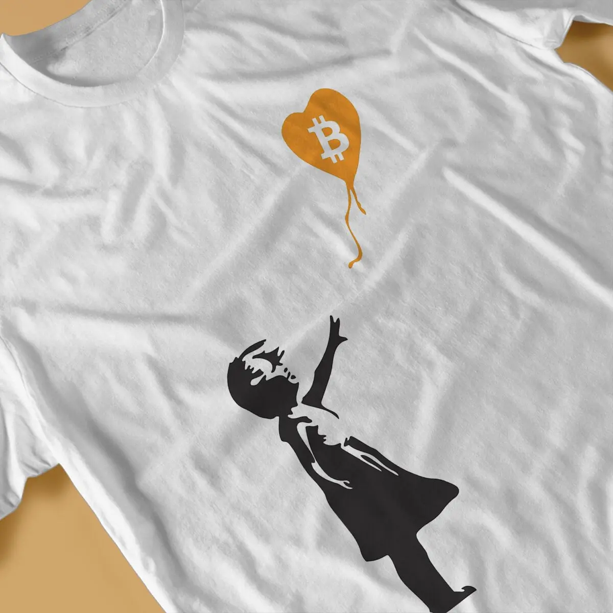 Bitcoin Cryptocurrency Meme Bansky Balloon Girl T Shirt Goth Men Tees Summer Clothing Polyester Crewneck TShirt