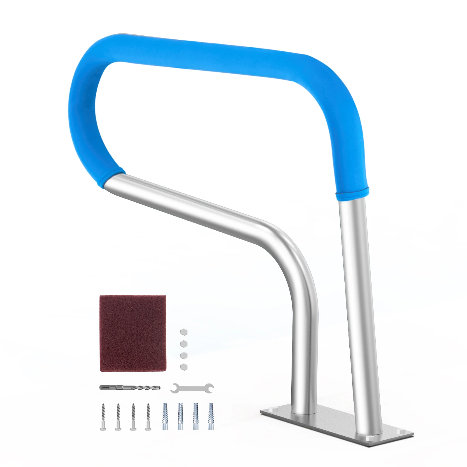 SucceBuy Pool Handrail Stainless Steel with Base Plate for Indoor/Outdoor Swimming Pool Safety Railing w/ Grip Cover for Decks
