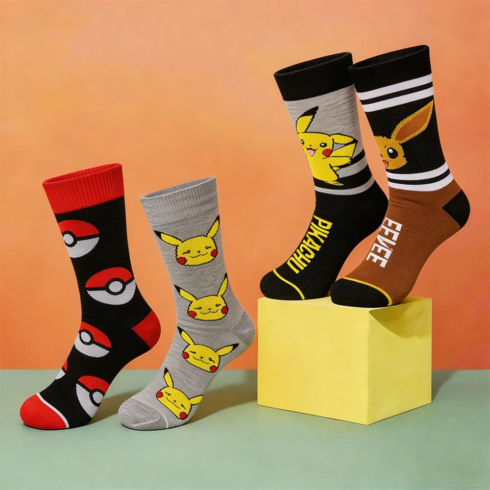 Classic Pikachu Pokemon Cartoon Socks Gengar Eevee Casual Sports Socks Anime Figure Sock Men Women Breathable Cotton Stockings