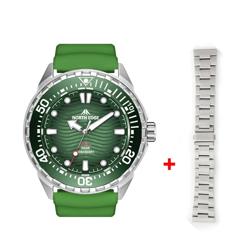 NORTH EDGE 2026 New TRITON Solar Powered Dive Watch Men Luxury Quartz Watches For Men 316L Stainless Steel Case Waterproof 300M image 3