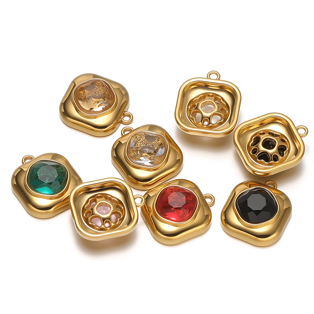 4 Stück Edelstahl-Quadrat-Zirkon-Anhänger für Halsketten, Ohrringe, Charms, Armbandzubehör, DIY-Bekleidungs- und Schmuckzubehör – Detail 1