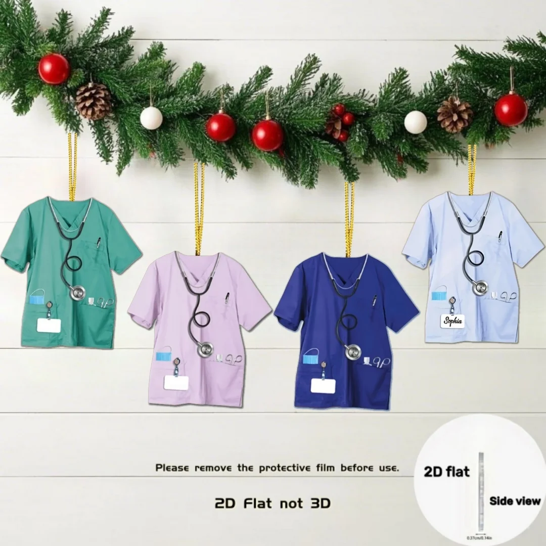 2D Nurse Uniform Keychain Flat Acrylic Pendant Ornament Charms for Car Bag Festive Party Gift For Women Lady Hanging Decoration