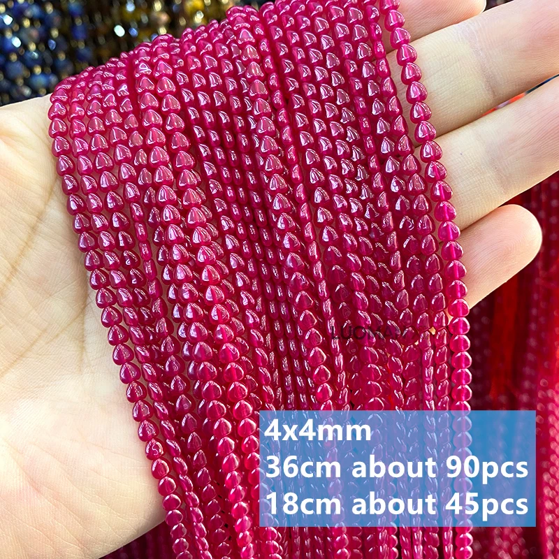 4mm Love Heart Lab Grown Red Corundum Ruby Loose Spacer Beads for Jewelry Making Diy Necklace Bracelets Charms Accessories 15''