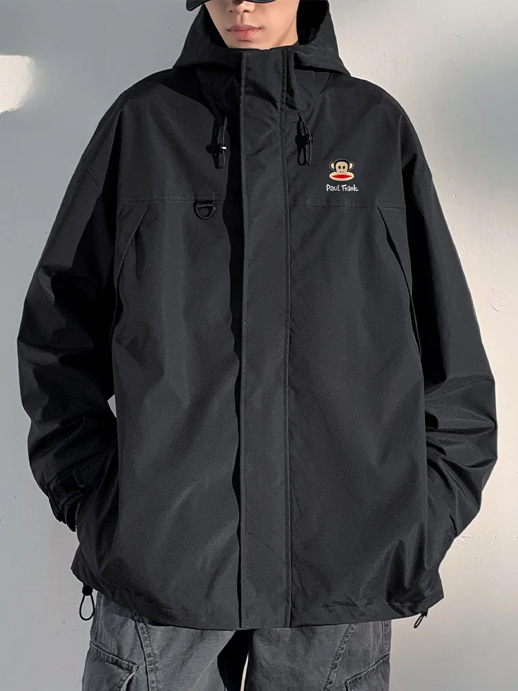 

PaulFrank Monkey King Hiking Jaet Men's Faionable High-End Spring Autumn Zipper Decorated Anti-Wind Long Sve Coat