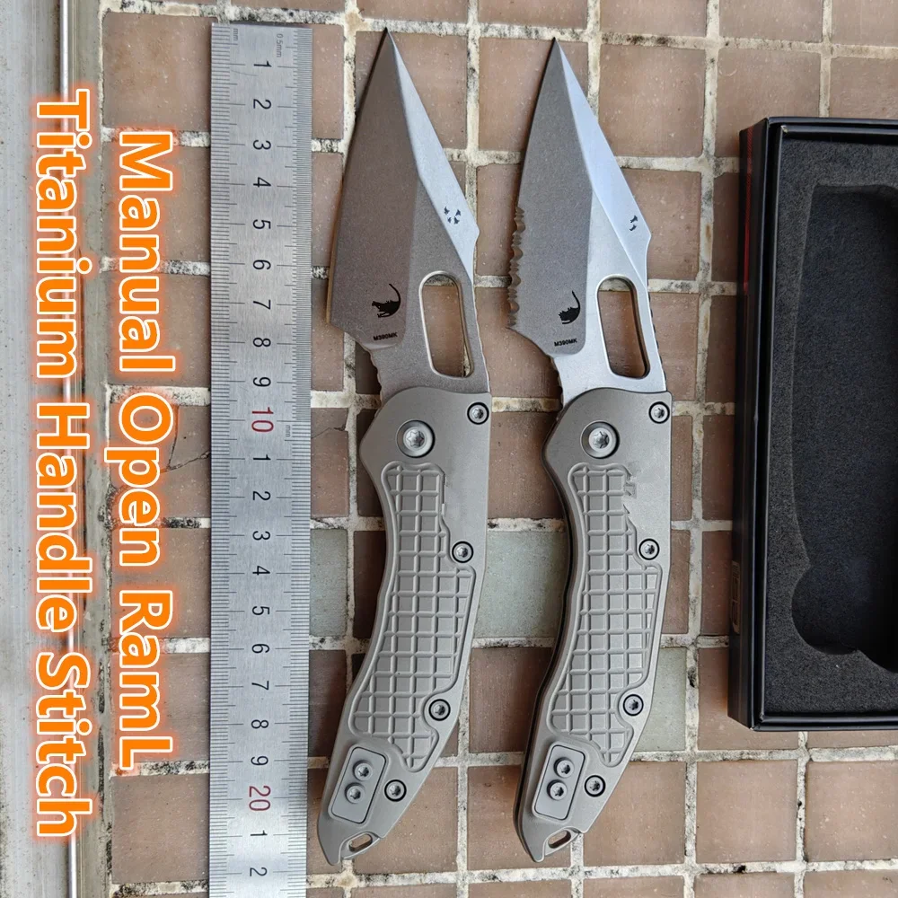 

Stitch Manual RamL Open Titanium Handle Ceramic Bearing Mark M390MK Blade Hunt Outdoor Fish EDC Tool Folding Camp JUFULE Knife