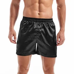 Roupa interior casual masculina shorts de dormir cetim boxers de seda suave pijama shorts homem cor sólida casa pijamas yoga sports underwear