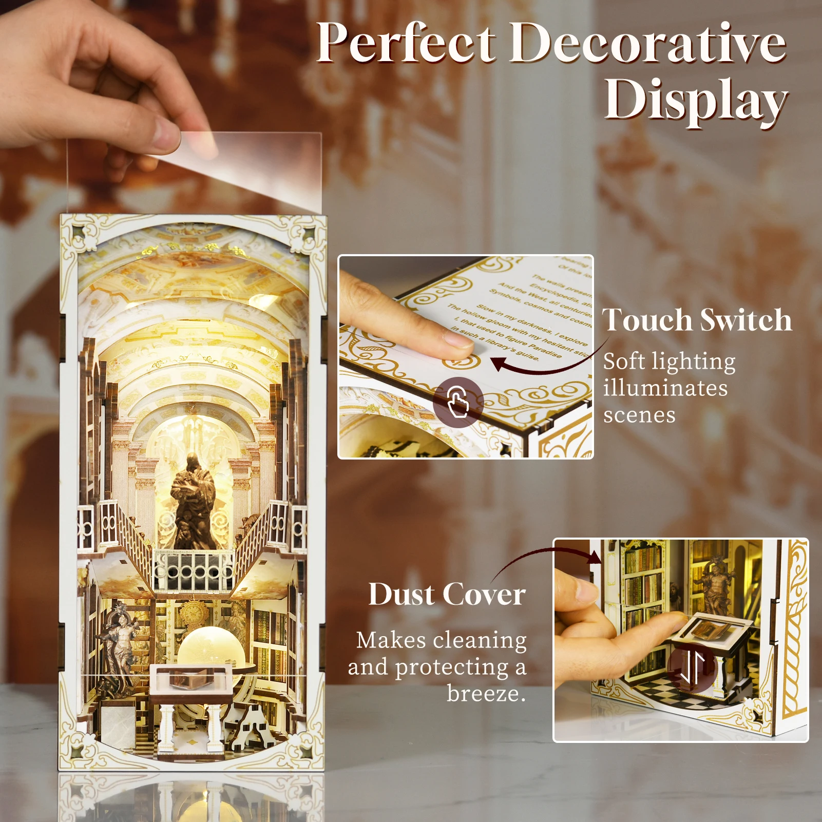 Book Nook Kit, DIY Miniature Dollhouse Booknook Kit, 3D Wooden Puzzle Bookend Bookshelf Insert Decor with LED Light for Teens an