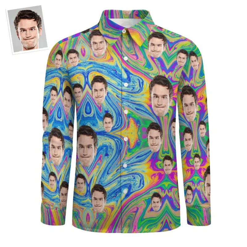 

Funy Custom Avatar Graphic Shirts For Men Hawaiian Diy Photo 3D Print Female Lapel Blouse Personalized Design Unisex Long Sleeve