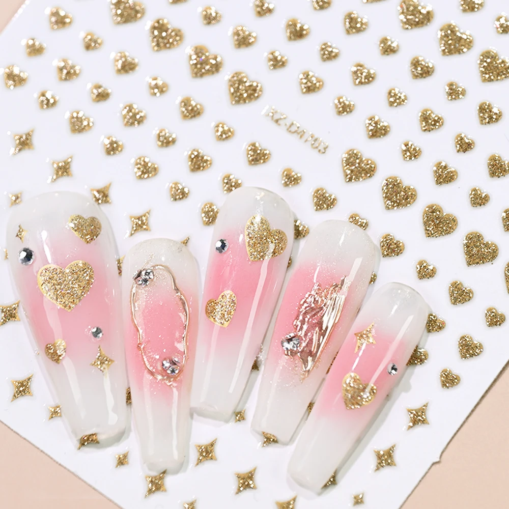 5 Farben/Set Glitzer Valentinstag Herz Stern Nagelaufkleber Y2K Sternenlicht Liebe Nägel Klebeaufkleber Romantische Maniküre Slider