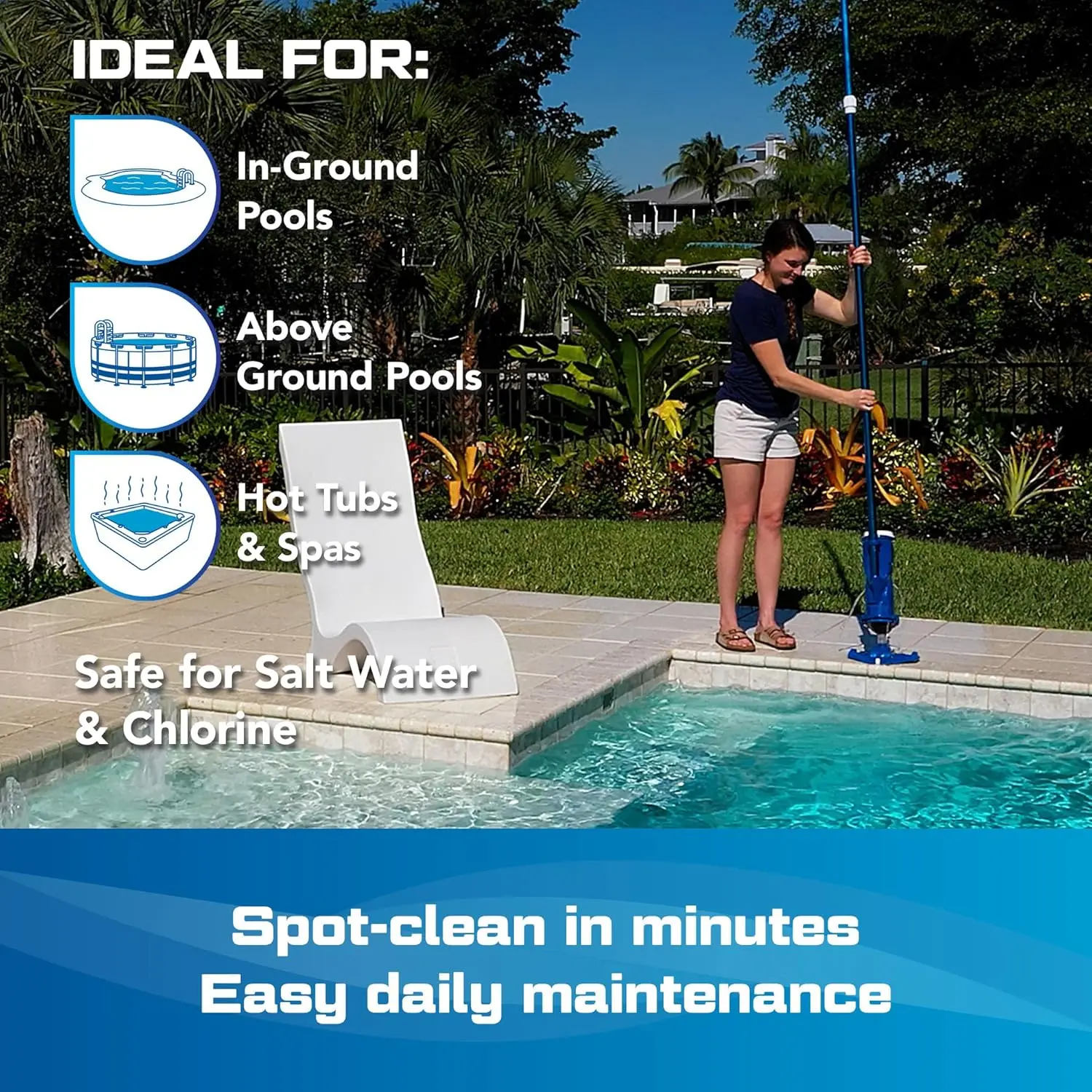 Ultra Rechargeable, Battery-Powered, Pool-Cleaner, Ideal for In-Ground Pools and Above Ground Pools for Cle