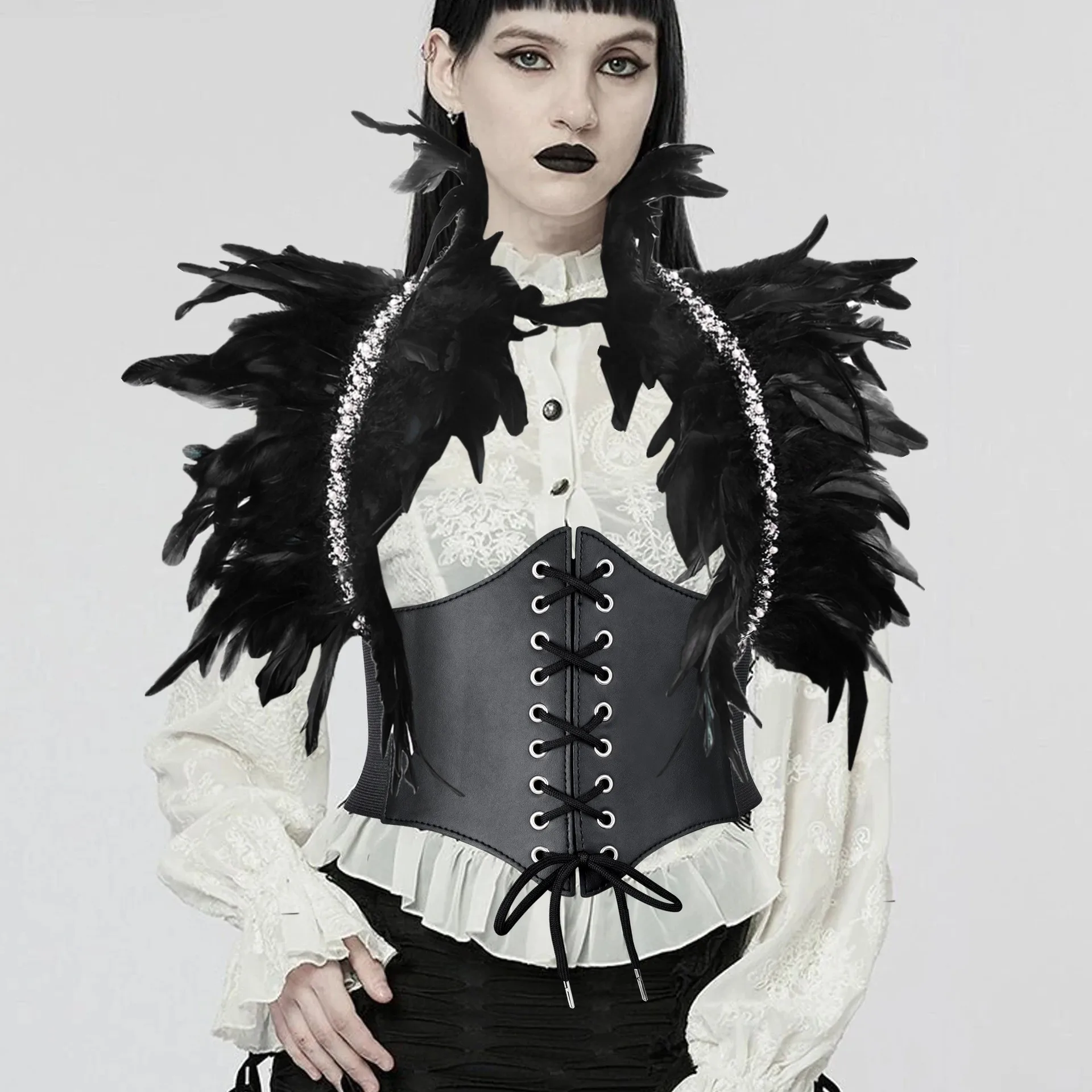 

1/2PCS Artificial Feather Shawl And Wide Waist Belt,For Dressing Up In Parties Vampire Cosplay Props Halloween, Makeup Masquerad