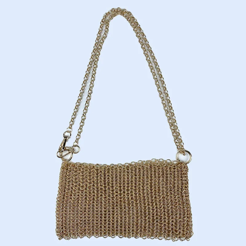 New shiny handmade woven bag metal sequins hollowed out bag chain crossbody bag mobile phone bag