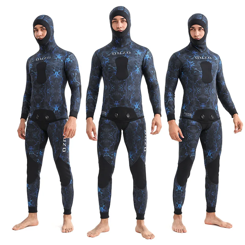 1.5mm/3mm Premium Two Pieces Camouflage Hooded Super Stretch Free Diving Suit Womens Mens Neoprene Full Body Spearfishing Suits