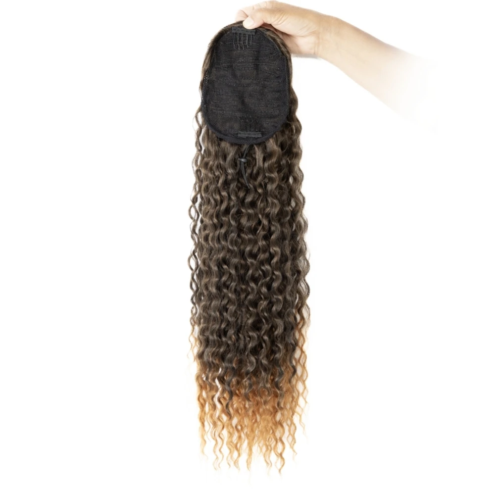 Long Curly Synthetic Ponytails for Women 24 Inch Omber Curly Synthetic Hair Ponytails Heat Resistant Curly Draw-string Ponytails