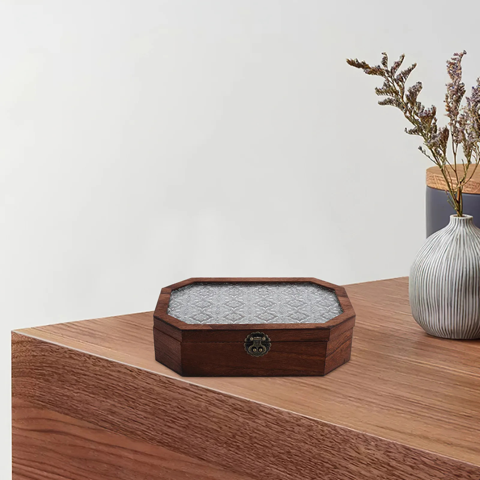 Wooden Jewelry Box Hinged Lid Small Vintage Makeup Organizer Vanity Decorative Storage Wood Box Keepsake Storage
