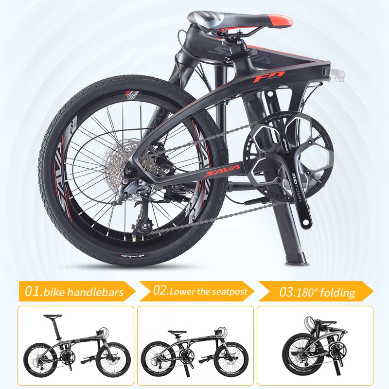 SAVA Z1 Carbon Fiber Folding Bike 9 Speed Lightweight Folding Bike 20 Inch Tires Outdoor Riding