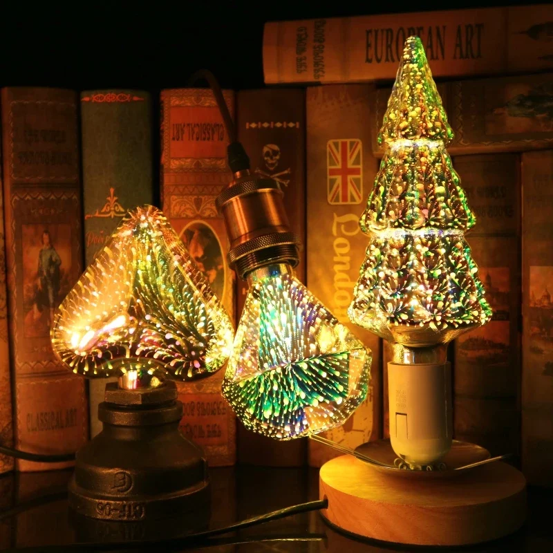 Bombilla LED de decoración 3D para árbol de Navidad, lámpara de fuegos artificiales de estrella, Vintage, Edison, E27, 6W, 85-265V, novedad