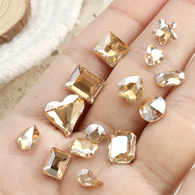 10pcs/Bag Hot Selling Nail Accessories Diamond Champagne Serie Nail Charms Pointed Bottom Irregular Multi Cut Bare Crystal Decor