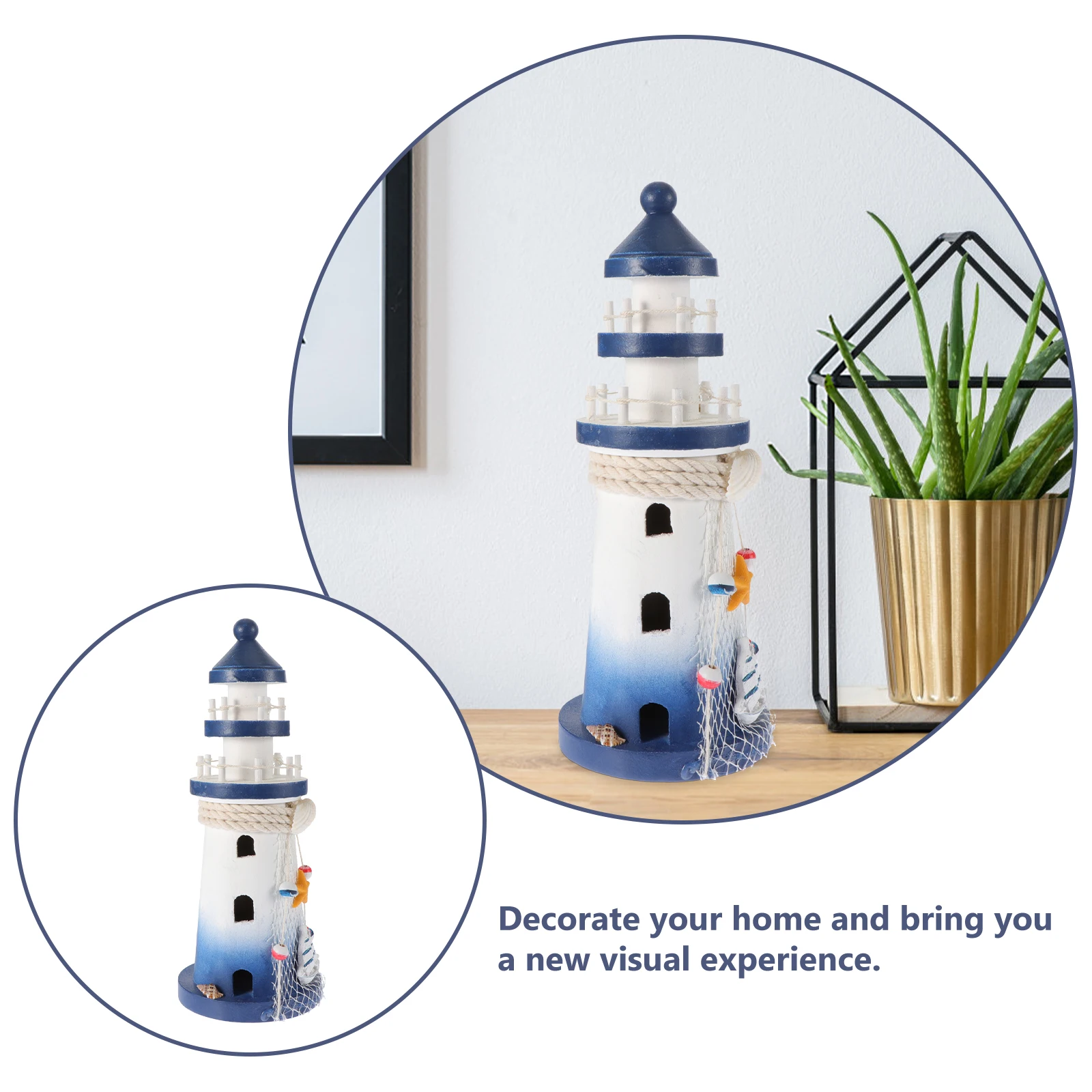 

Vintage Lighthouse Ornament Durable Wood Material Sturdy Long Time Use Mediterranean Lookout Home Desk Adornment Mini Statue