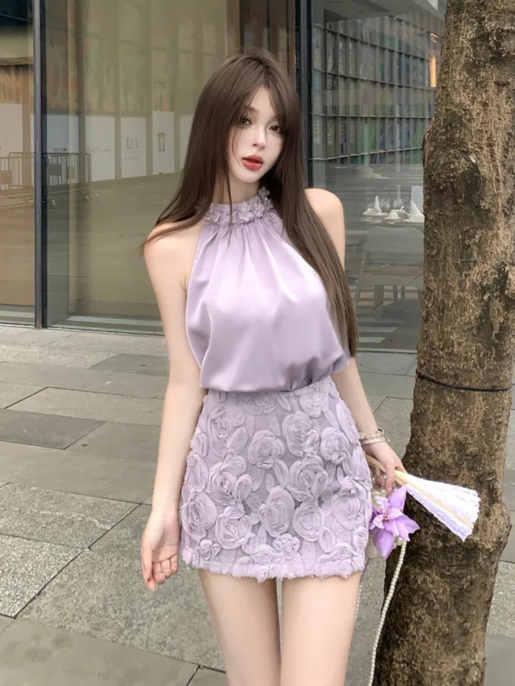 

High Quality French Small Fragrance 2 Piece Sets For Women Sweet Chic Shirt Blouse Top + High Waist Skirt Two Piece Outfit