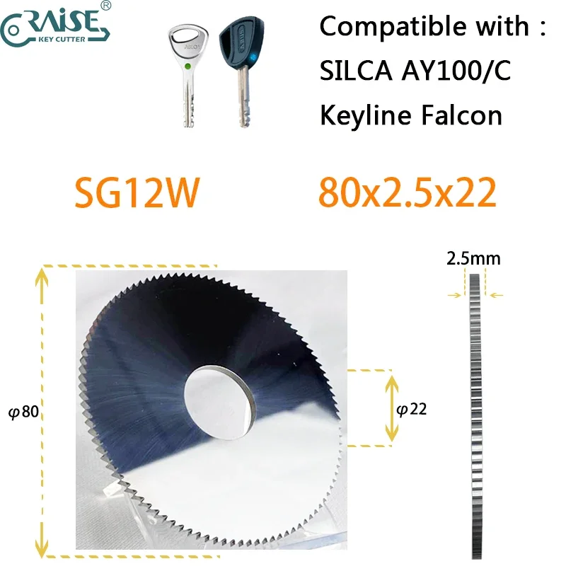 

Key Cutter SG12W 80x2.5x22 Compatible with SILCA AY100/C Keyline Falcon Tibbe Abloy Cylinder Key Machine Locksmith Tools