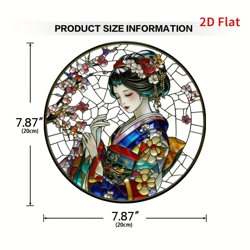 Round Acrylic Hanging Ornament,Oriental Art Acrylic Suncatcher Round Kimono Woman Floral Hanging Wall Window Gift