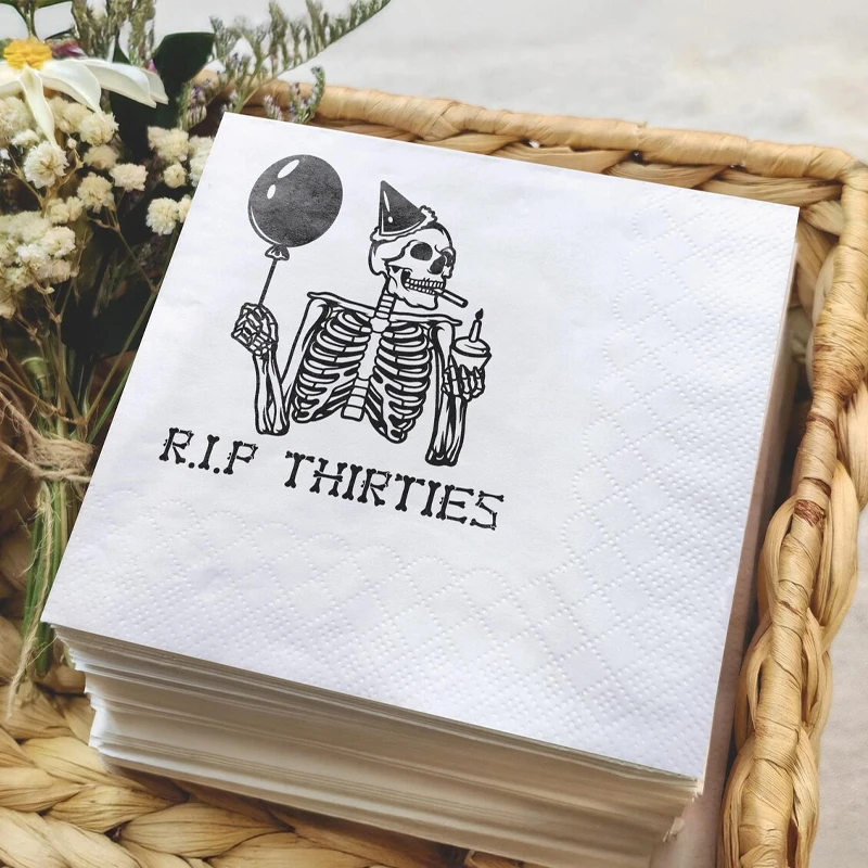 

20pcs Funny RIP Thirties Cocktail Napkins Death To My 30s Dirty 40 Birthday Party Home Table Accessory Halloween Party Decorate