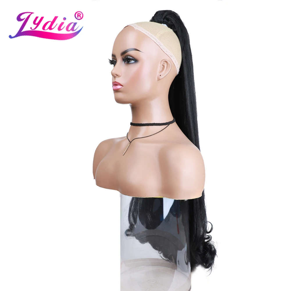 Lydia Tail Warping Synthetic 30"Kinky Straight Long Haarteil mit zwei Kunststoffkämmen Kordelzug Pferdeschwanz Haarverlängerung 1B # Schwarz – Detail 7