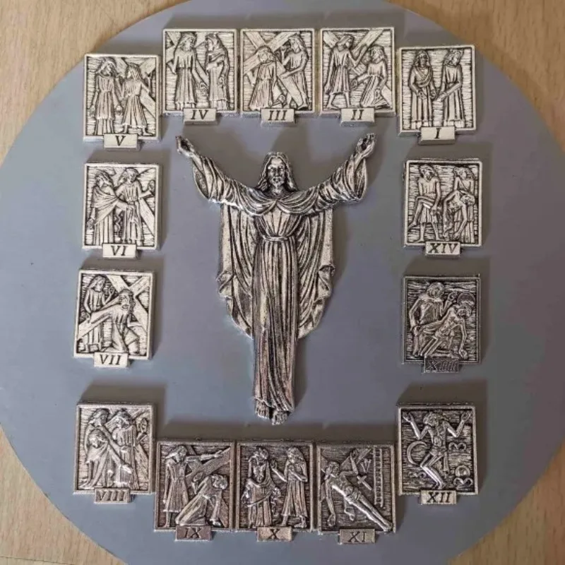 

Gothic Metal Religious Jewelry Set, 14-Piece DIY Decorative Accessories with Carved Classical Figures European Cross Necklace