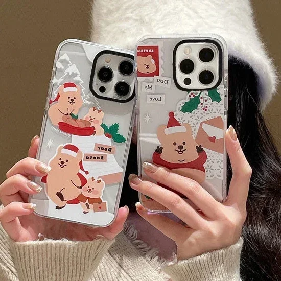 2.0 Version Acrylic Upgrade Border Christmas Bear Phone Case Cover for IPhone 11 12 13 14 15 16 Pro Max Case