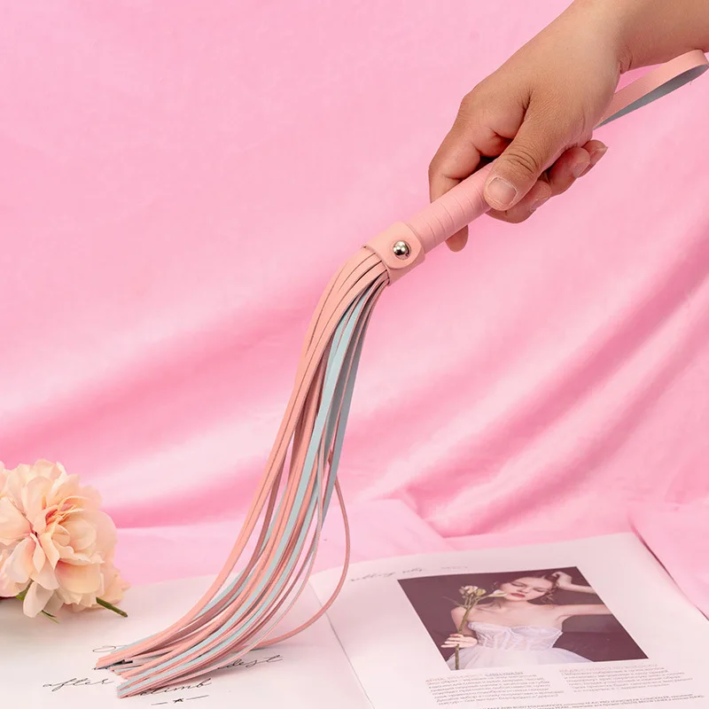 Hot Sale  Adult FunsmPink Macaron Leather Whip Spanking Punishment Tool Couple Training Small Whip Can Be Shipped on Behalf