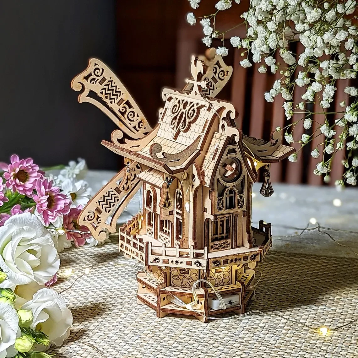 Mfuny 3D Wooden Puzzle Fantasy House Series Windmill Assembly Model Brain Teaser Educational Toy for Adults And Kids