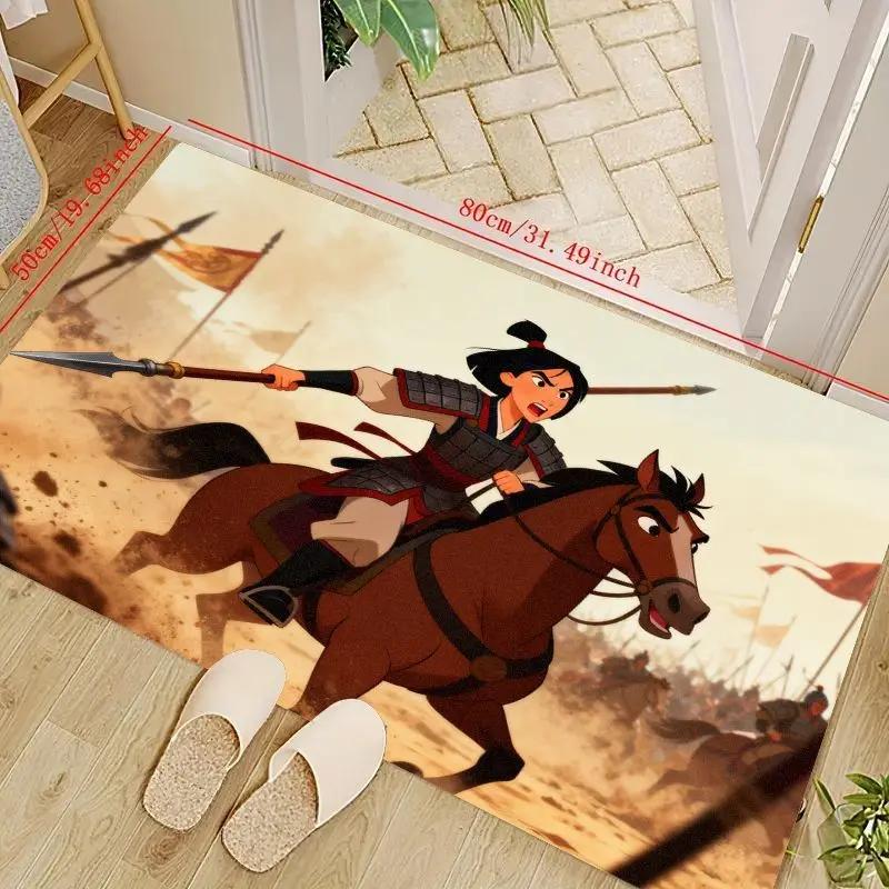 

1 шт., коврик для верховой езды принцессы Мулан с рисунком воина, нескользящий моющийся напольный коврик для гостиной, спальни, детской комнаты, прихожей