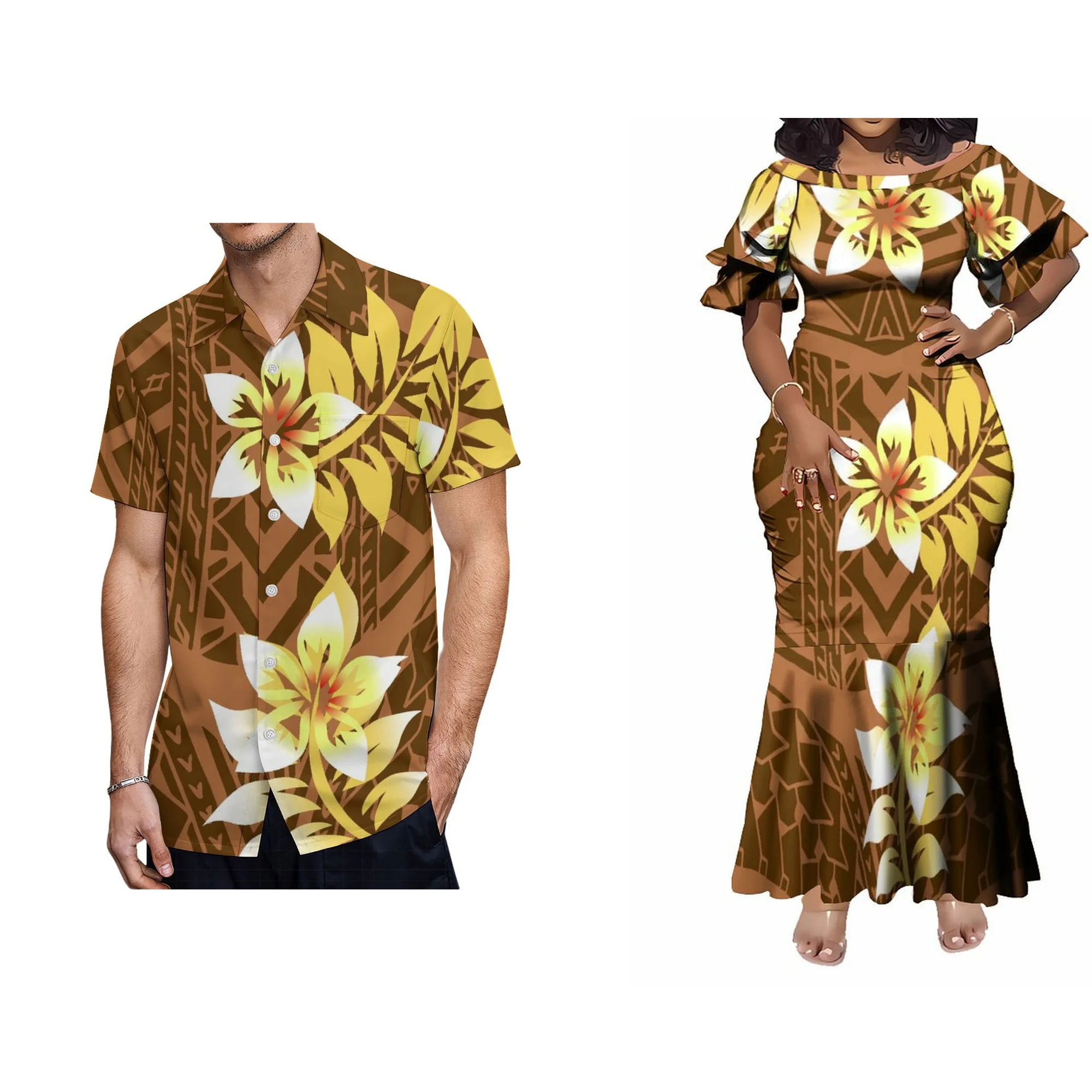 New Pacific Island Design Dresses Women Lady Elegant Petal Sleeve Maxi Mermaid Dress Custom Plus Size Fishtail Evening Dress