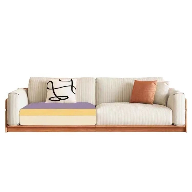 North American all-solid wood sofa, small apartment log style, living room floor straight row, three-person corduroy