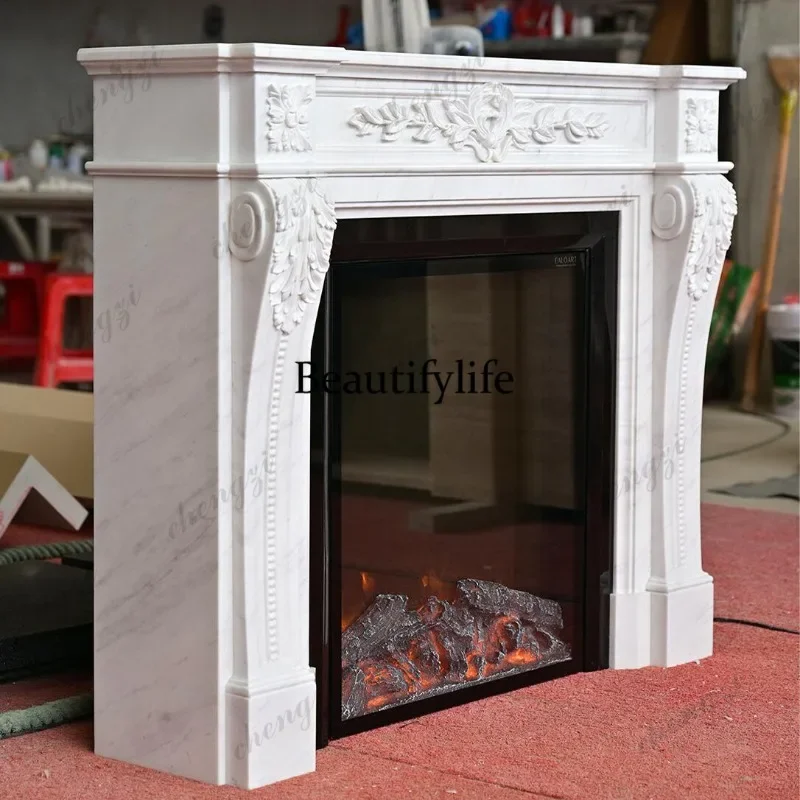 A4567 Fireplace Quiet Wind Natural Elegant White Marble Living Room Advanced French Medieval Designer Fireplace Rack