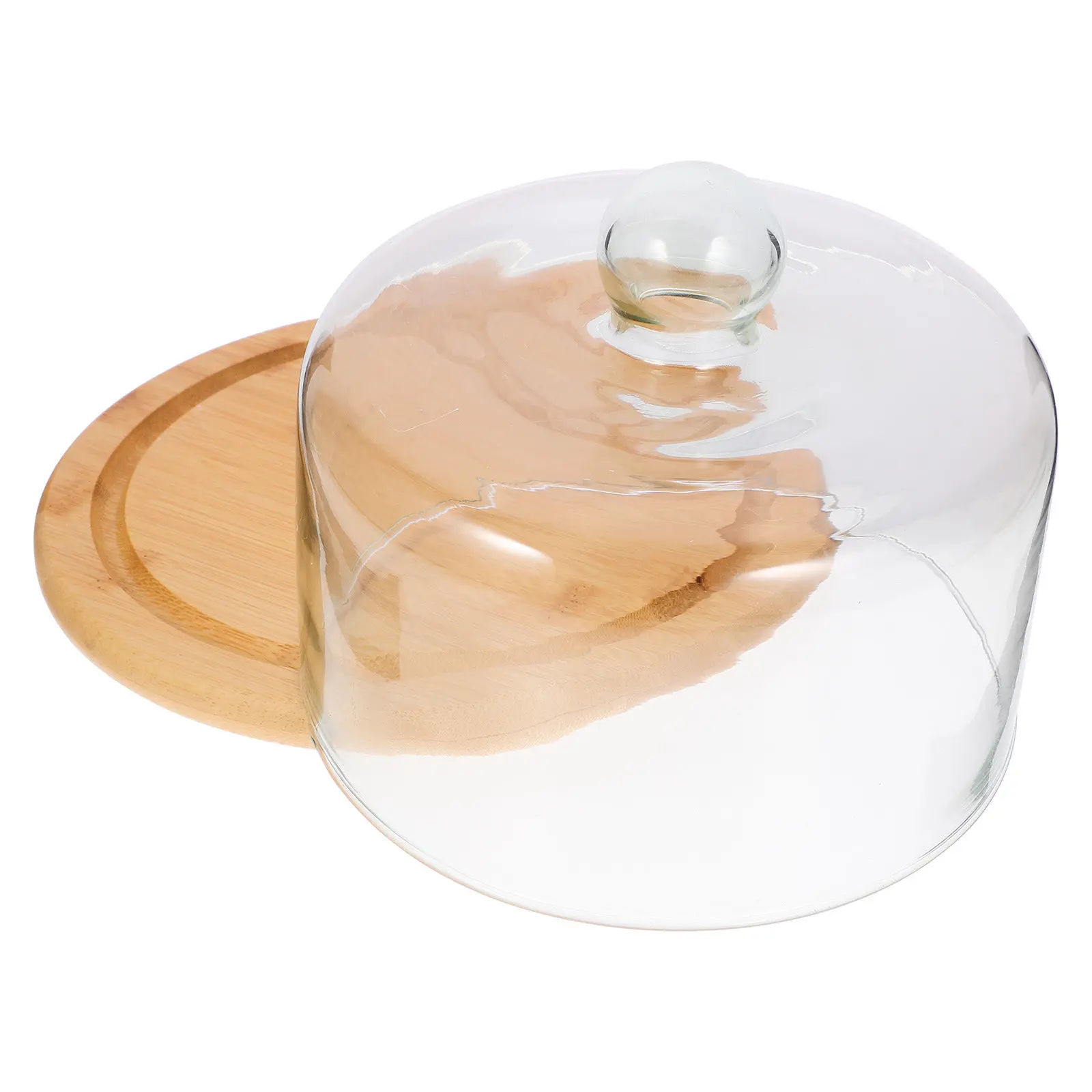 

1 шт. Устойчивая тарелка для еды из бамбукового дерева с прозрачной стеклянной крышкой для демонстрации и подачи тортов и десертов, для домашней кухни