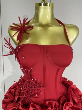 Sexy Halter Prom Gown Celebrity Club Two Piece Set Cocktail Elegant Women Fashion Luxury Birthday Party Red Black Bandage Outfit 5
