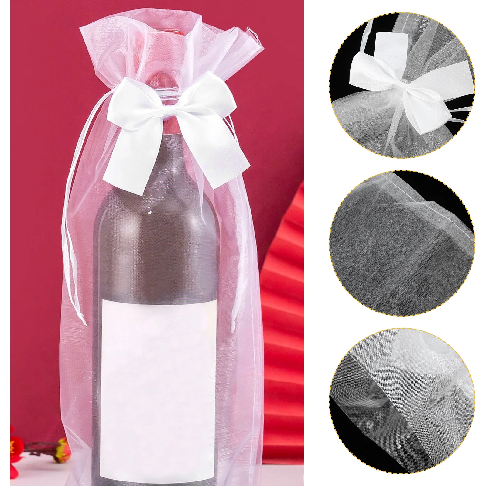 

30 Pcs Red Wine Gauze Bag Party Favor Bottle Wraps Guaze Bags Drawstring Small Fabric Reusable Carrier