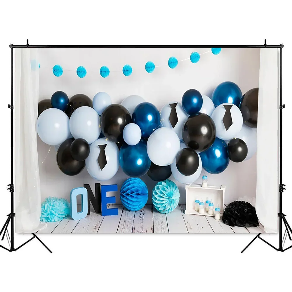 1er cumpleaños pequeño caballero pastel smash retrato telón de fondo para estudio de fotografía accesorios de fondo de fotografía negro y azul claro