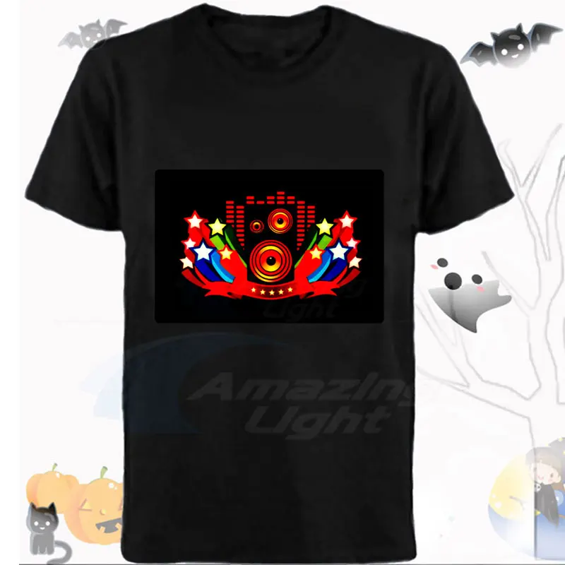 Christmas Party Music Flashing Led Light Up El Panel T-shirt Sound Activated Flashing El Panel T-shirt