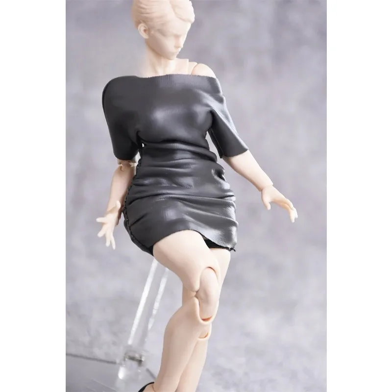 1/12 Maßstab Weibliche Soldatin PU-Leder Kurzes Kleid mit Falten Kleidungsmodell für 6'' NT-04 Romankey Actionfigur-Körper – Detail 4
