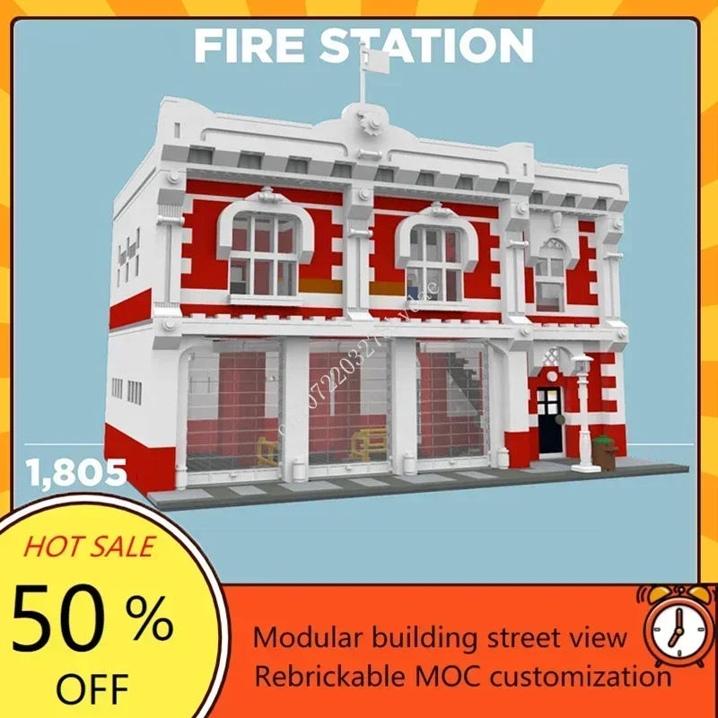 Brandweerkazerne Brandweer Modulaire Moc Creatief Street View Model Bouwstenen Architectuur Educatie Assemblage Model Speelgoed Cadeau