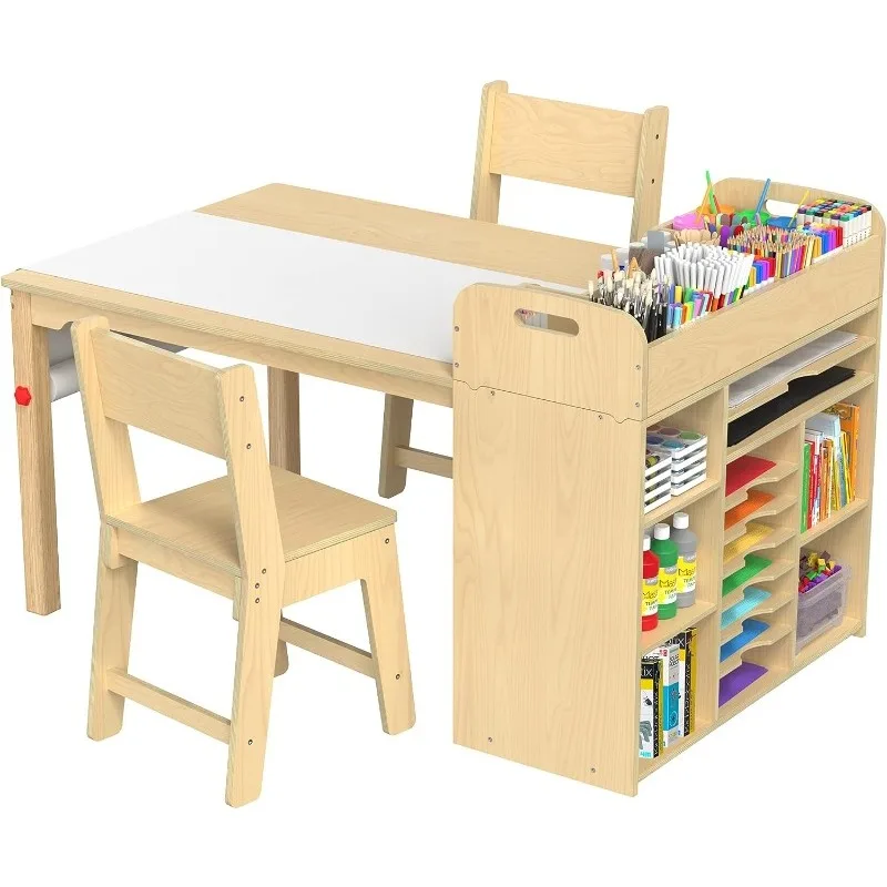 

Kids Art Table and Chairs Set Craft Table with Large Storage Desk and Portable Art Supply Organizer for Children Ages 8-12