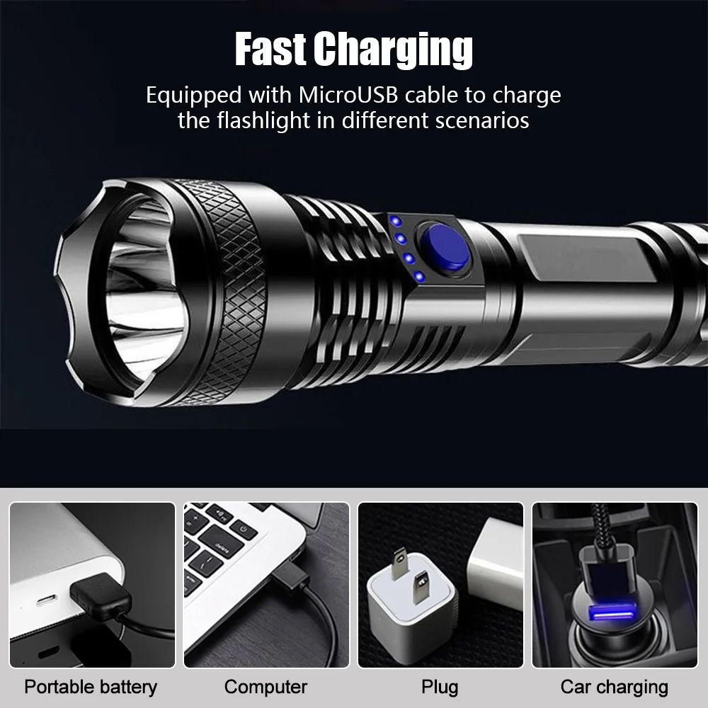 3W High Power Led Flashlights Camping Torch 3 Lighting Modes ABS Zoomable Light Waterproof Material USB charging LED for camping