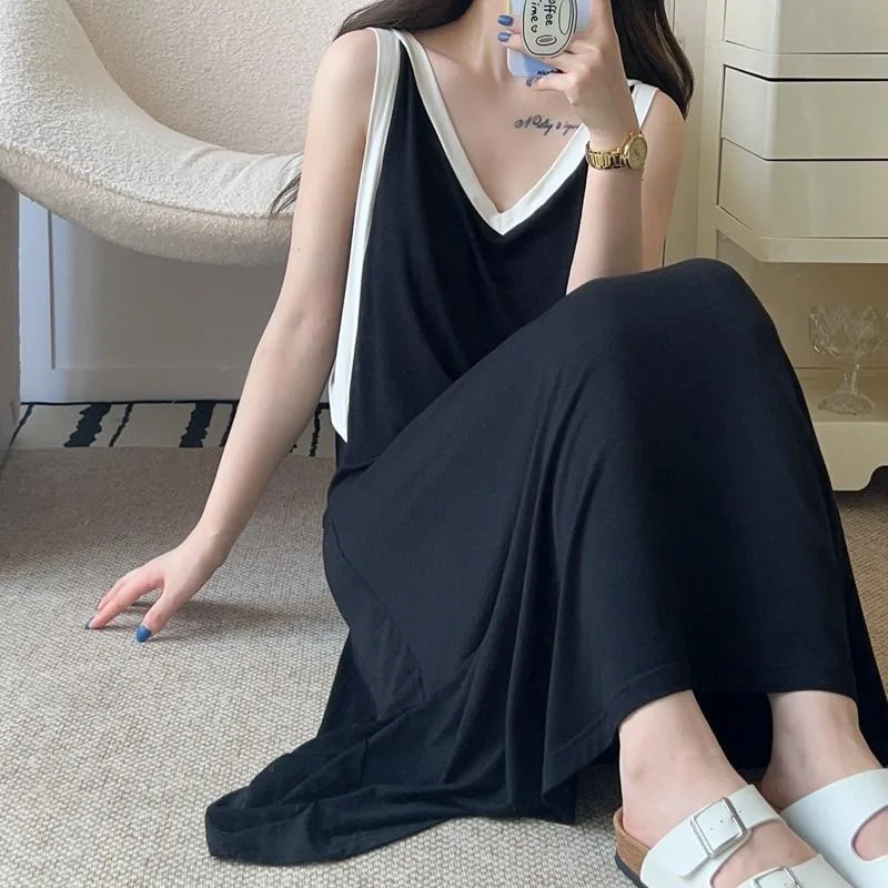 

Ночная сорочка-платье для женщин больших размеров (до 150 кг), корейский летний спортивный длинный сарафан, однотонная свободная ночная рубашка без рукавов, пижама, ночнушка