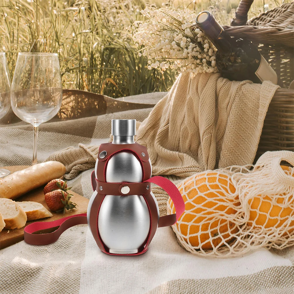 

Stainless Steel 500Ml Portable Lightweight Outdoor Flask Durable Wear-Resistant With Protective Sleeve Mini Gourd Shaped Bottle