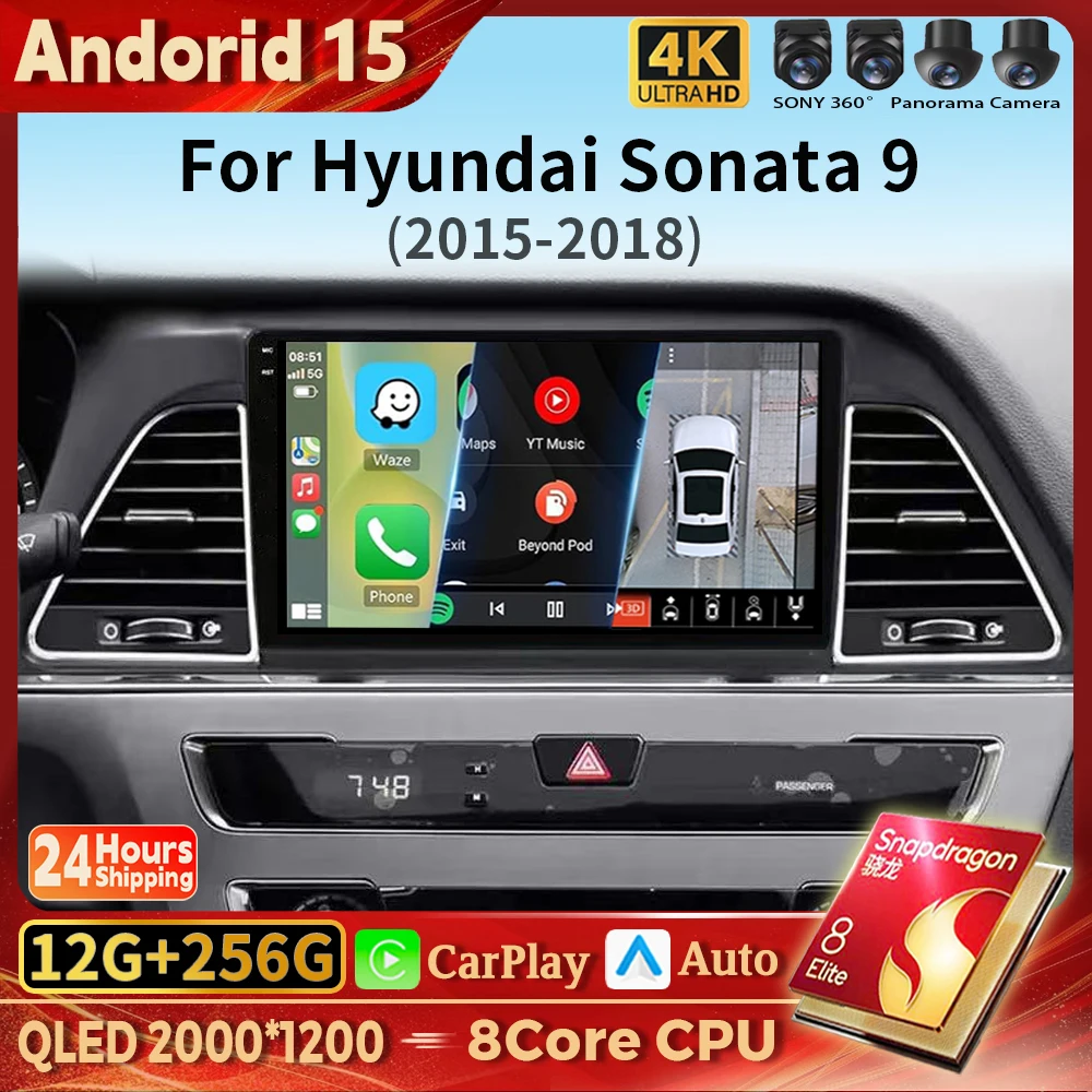Radio Multimedia para Auto con Android 16, Carplay, WIFI+4G para Hyundai Sonata 7 LF 9 2015-2017, Autoradio Estéreo 2din 16G-512G