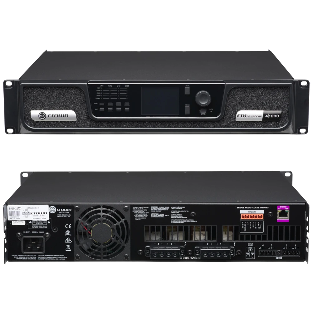 Crown CDi 4|1200 Power Amplifier with DriveCore, Network Control and Monitoring, Direct Drive 70V or 100V RMS Output, and DSP